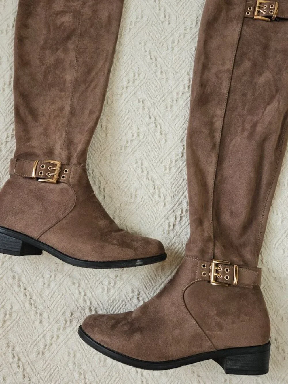 Top Moda Faux Leather Suede Over The Knee Boots Taupe Buckle Western Shoes 8